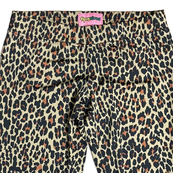 Tipsy Elves Tan & Black Leopard Designed Thin Stretchy Leggings (Size: S) - Picture 5 of 9